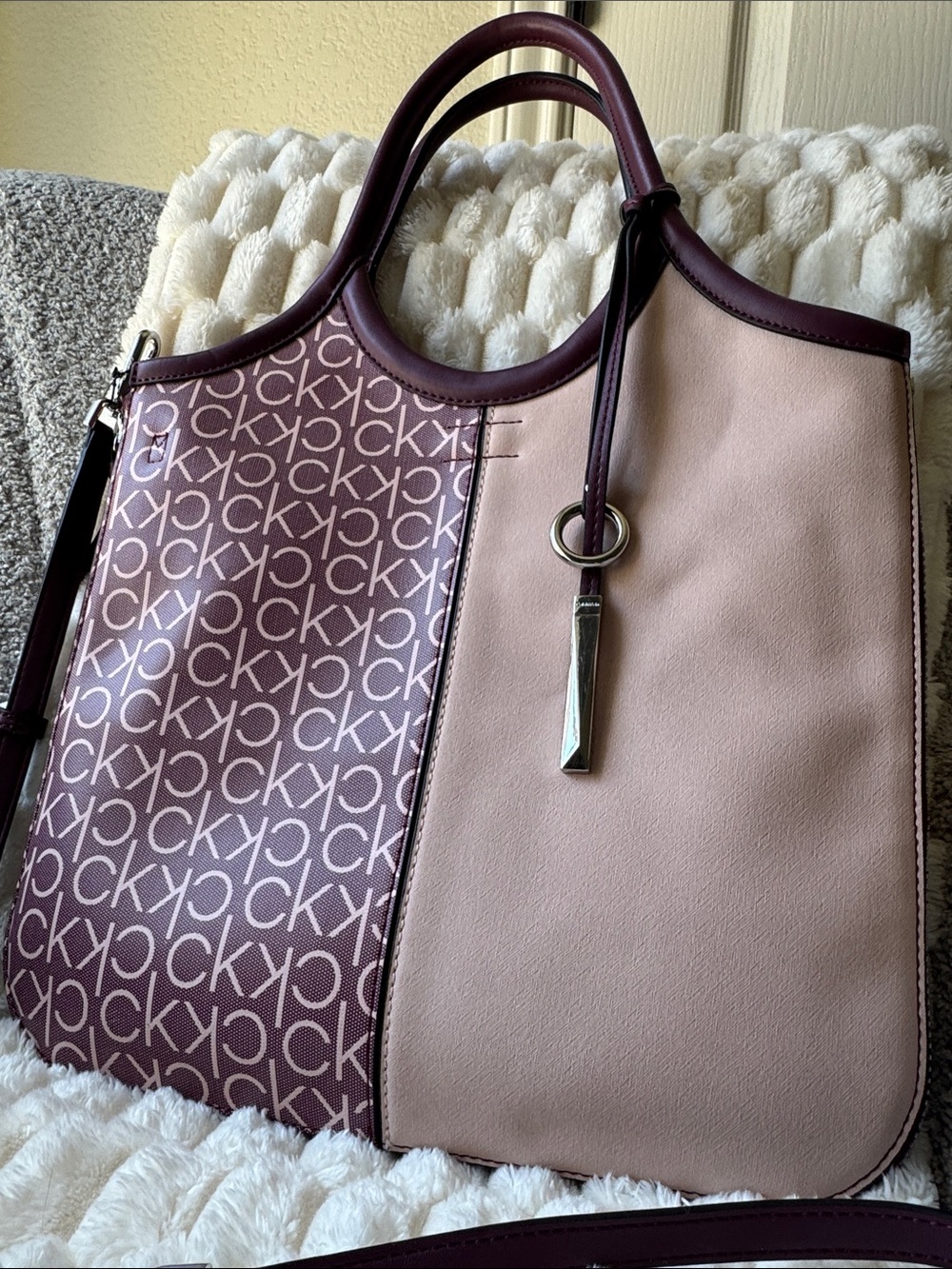Calvin Klein Two-Tone Mauve and Blush Logo Tote